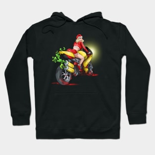 Christmas Motorcycle Babe Biker Girl Santa Hoodie